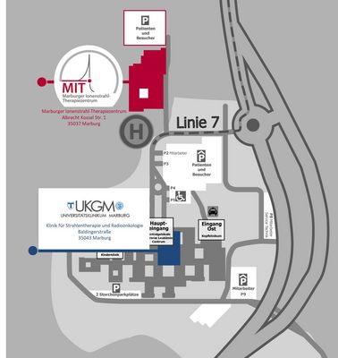 Lageplan des Marburger Ionenstrahl-Therapiezentrums